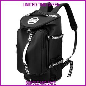 Gym Duffle Backpack with Shoe Compartment, Waterproof Travel Bag for Fitness